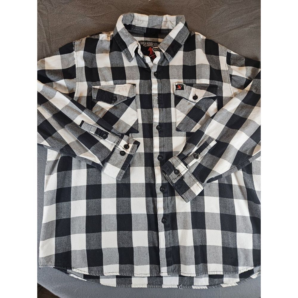 MILWAUKEE LEATHER Men's Plaid Flannel Shirt Performance Apparel Black White XXL‎